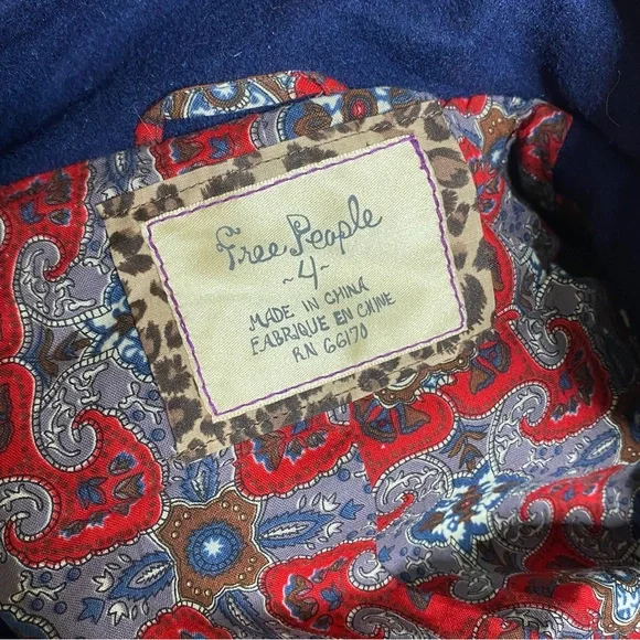 Free People Blue Peplum Military Style Pea Coat Jacket Wool Size 4 - Picture 13 of 16